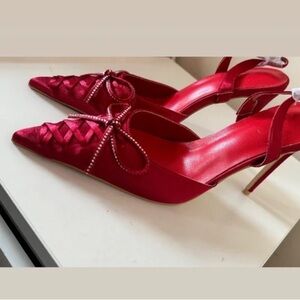 Elegant Red Satin Slingback Heels